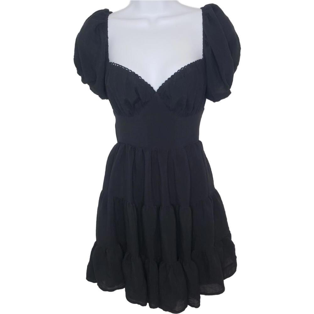 Princess Polly Women's Sz 4 Black Danny Mini Tiered Ruffled Dress(1803)